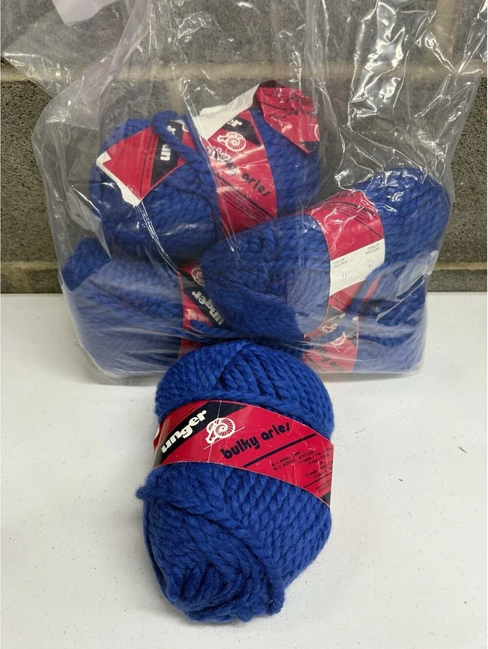 Unger ‘Bulky Aries’ Wool/Acrylic Yarn Color 13 Blue 5 Skein Lot